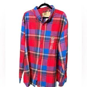NWT Foundry Men’s Big & Tall Red Plaid Flannell Button Down Shirt - Size 2XLT